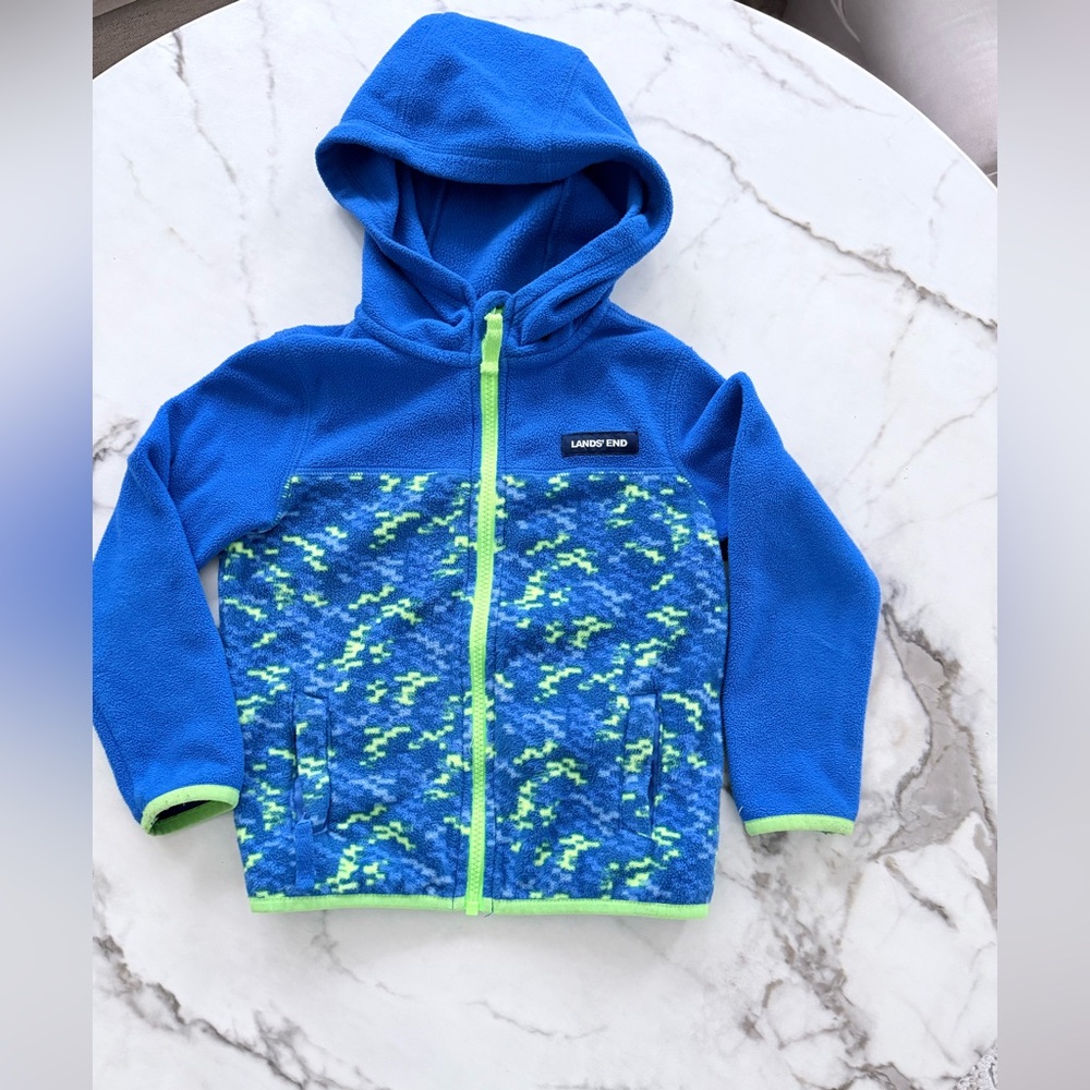 Lands' End Bright Blue Fleece Jacket with Lime Trim